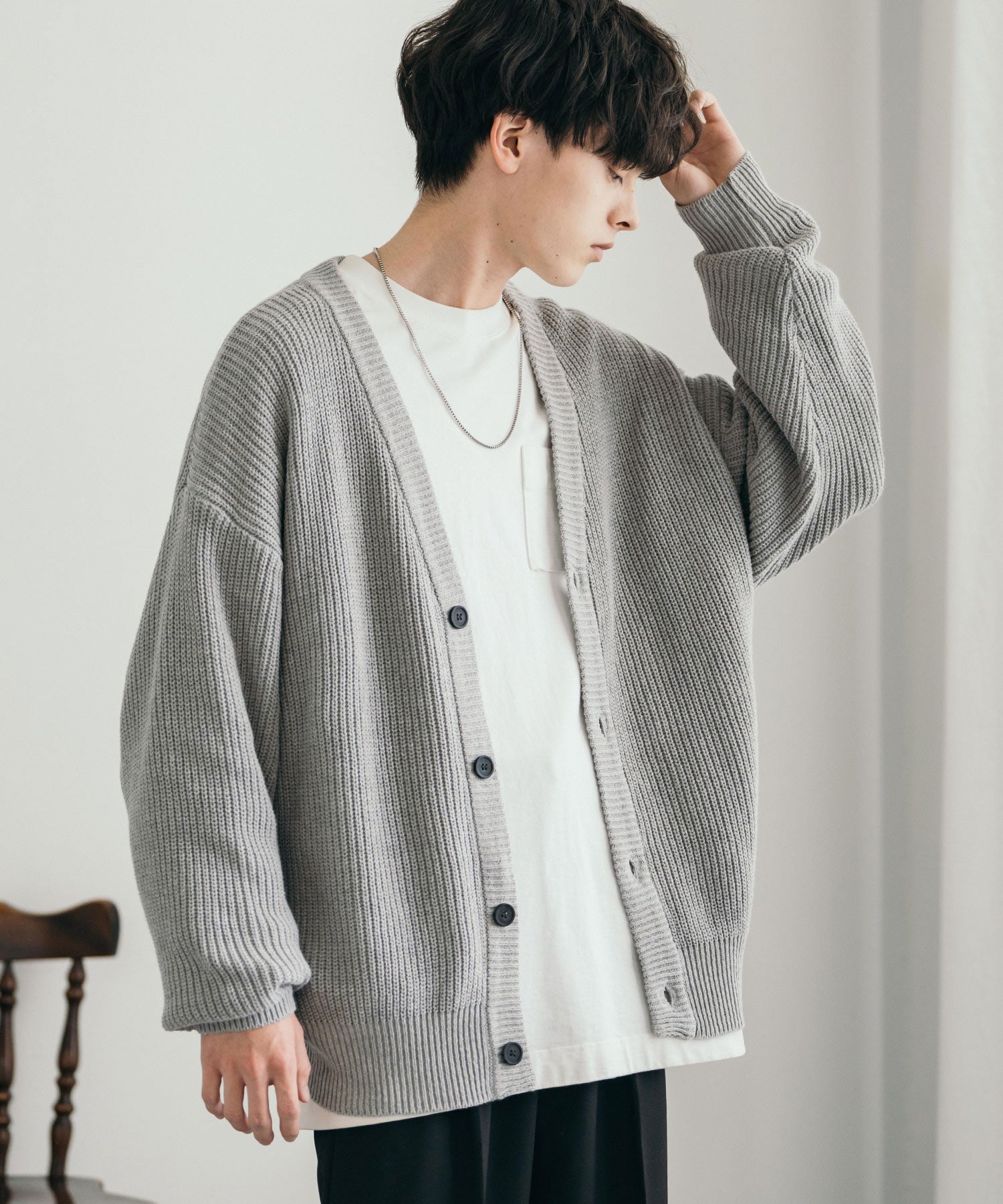 ハイバルキー片畦編み オーバーサイズ ウォッシャブルニット ビッグシルエットカーディガン 11313