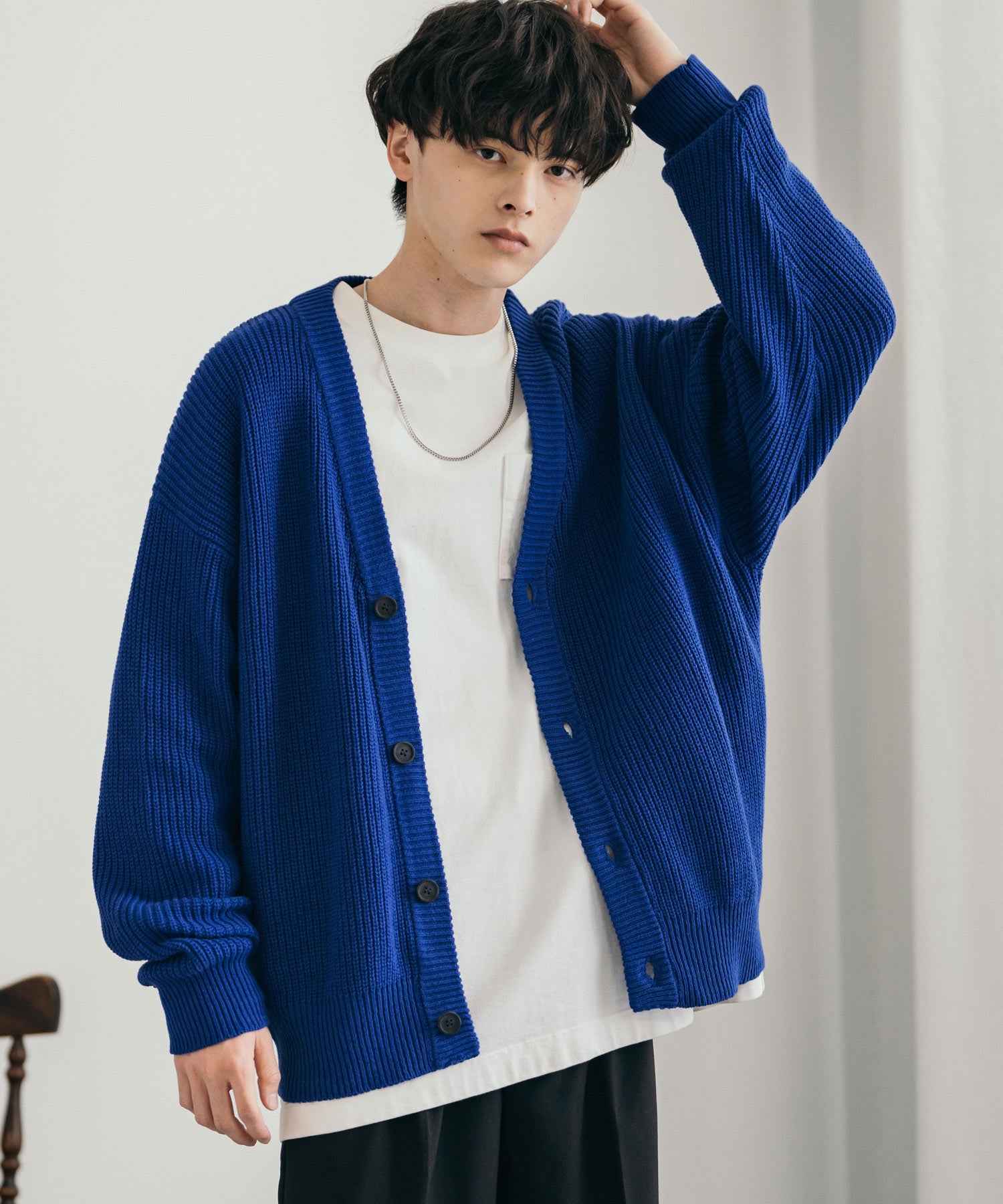 ハイバルキー片畦編み オーバーサイズ ウォッシャブルニット ビッグシルエットカーディガン 11313