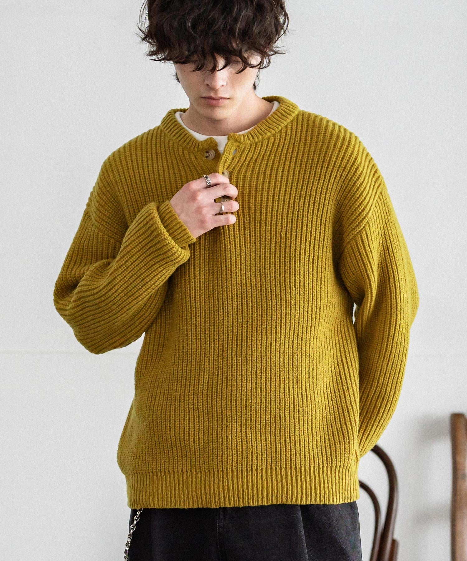 新色追加 オーバーサイズ畦編みヘンリーネックニットセーター	 14554