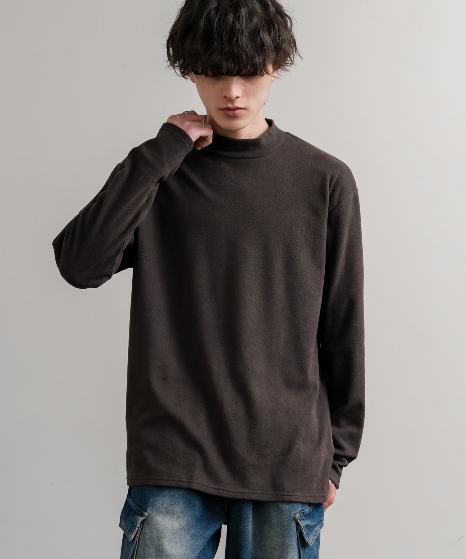 ストレッチフリースハイネック長袖Tシャツ 14855