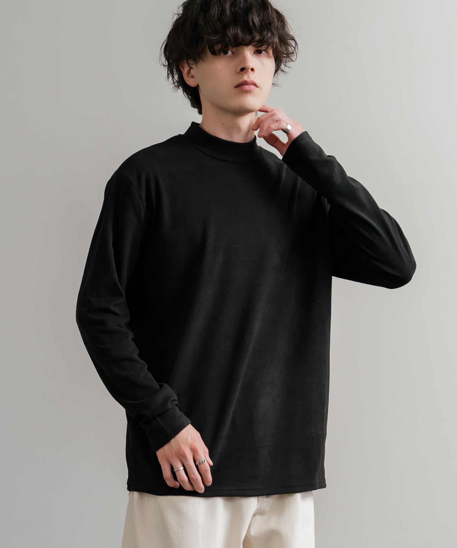 ストレッチフリースハイネック長袖Tシャツ 14855