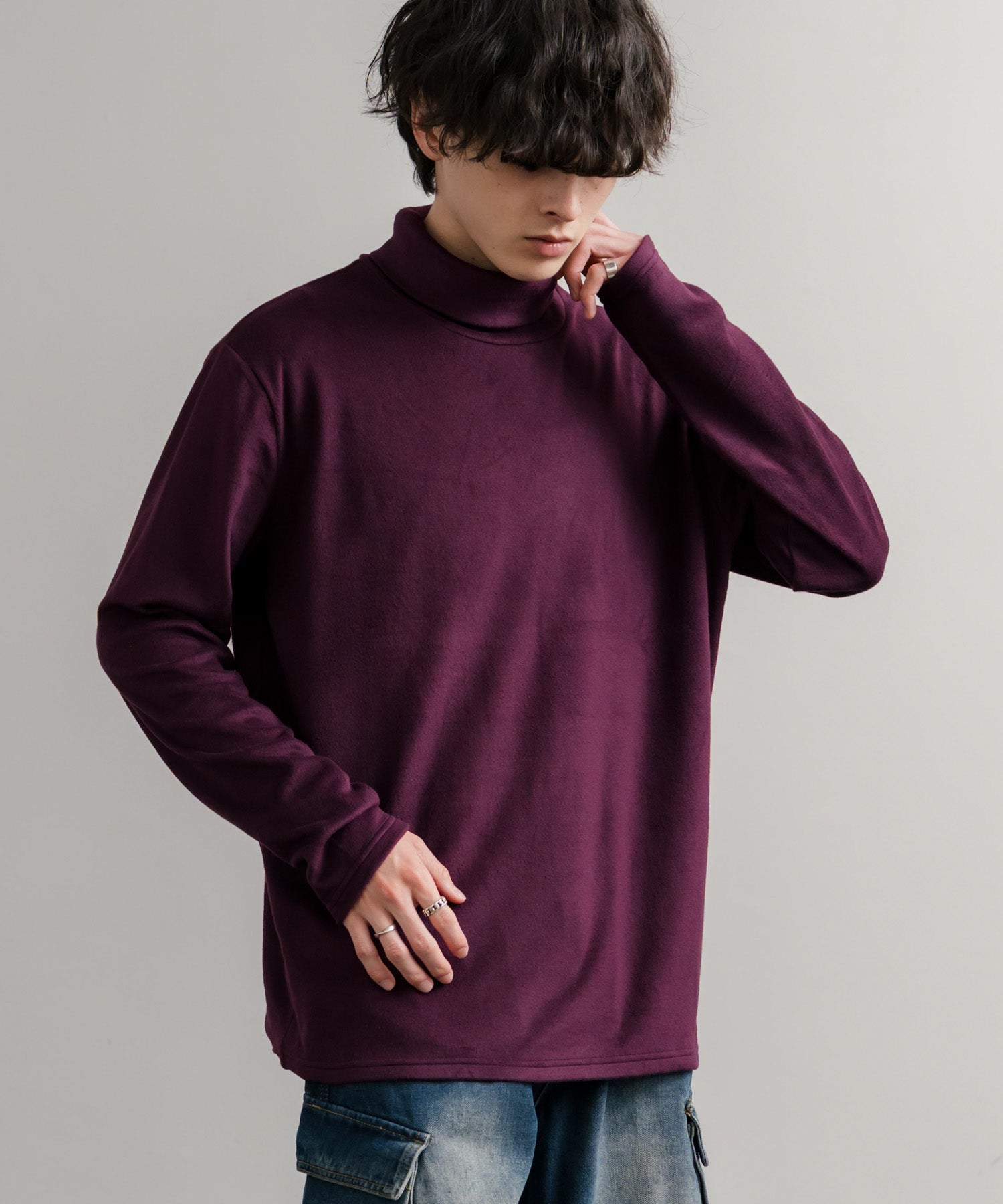 ストレッチフリースタートルネック長袖Tシャツ 14856