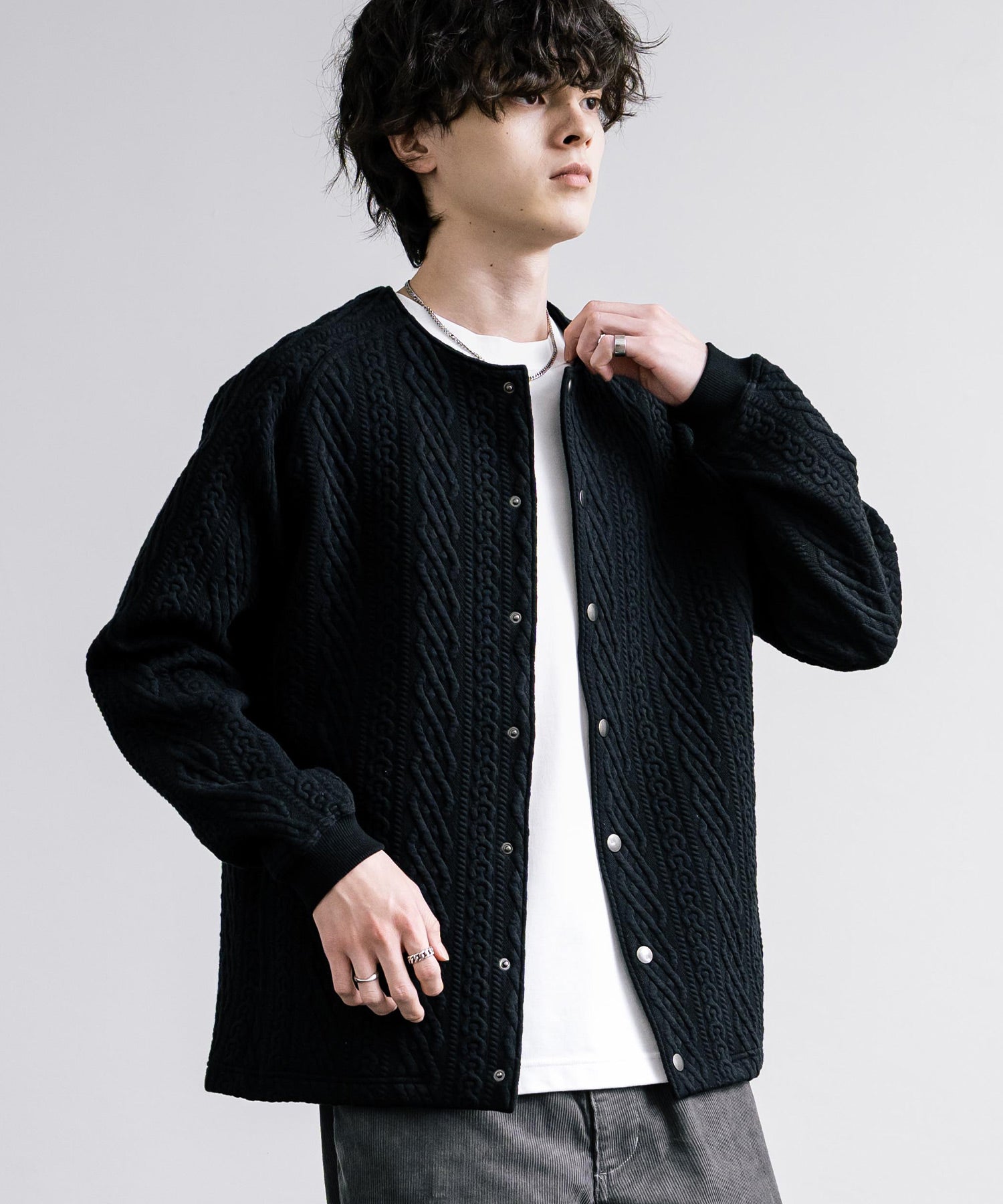 Upscape Audience アップスケープオーディエンス 日本製 国産 尾州 コットンキルトノーカラースナップジャケット AUD7330 15388