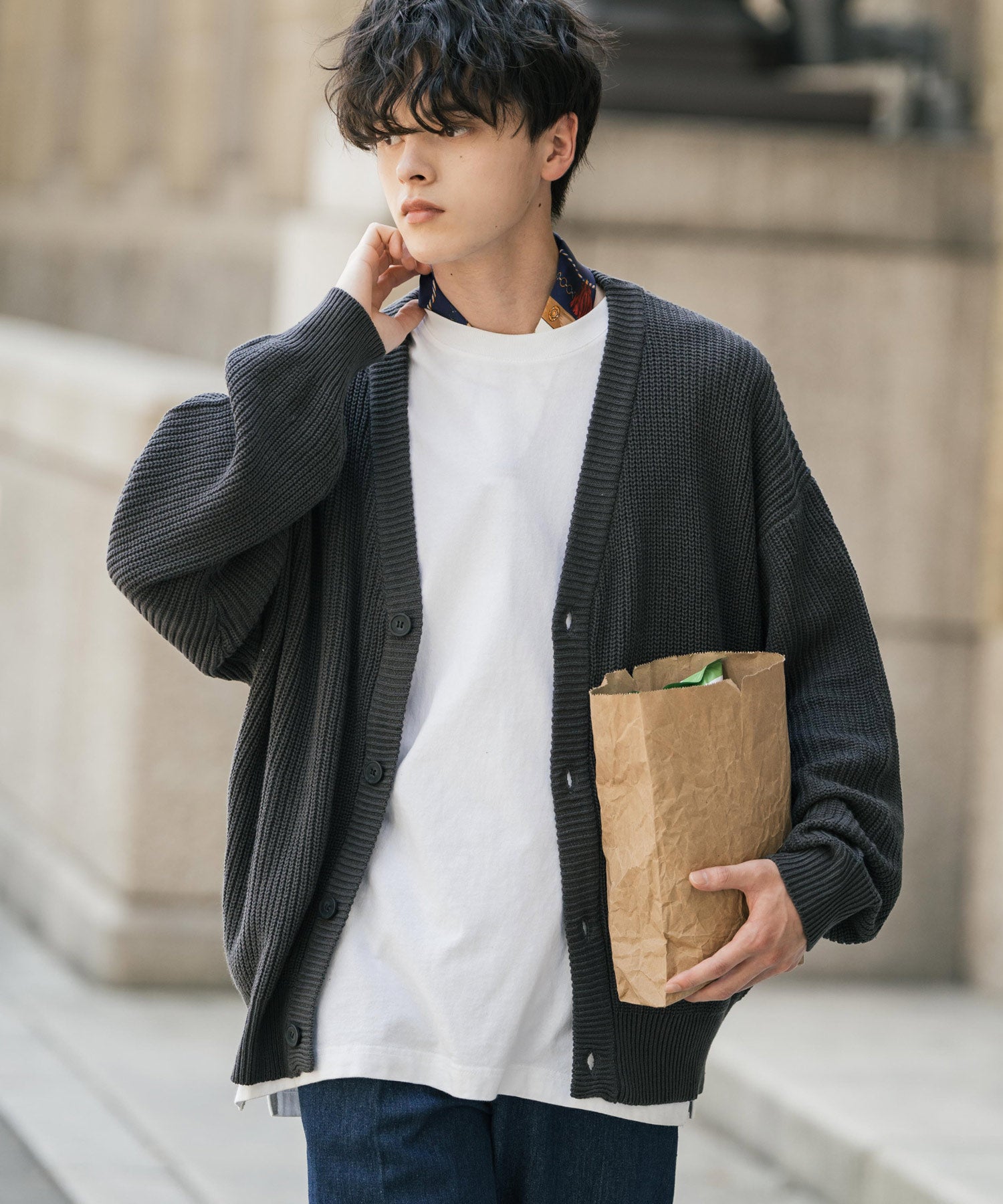 ハイバルキー片畦編み オーバーサイズ ウォッシャブルニット ビッグシルエットカーディガン 11313