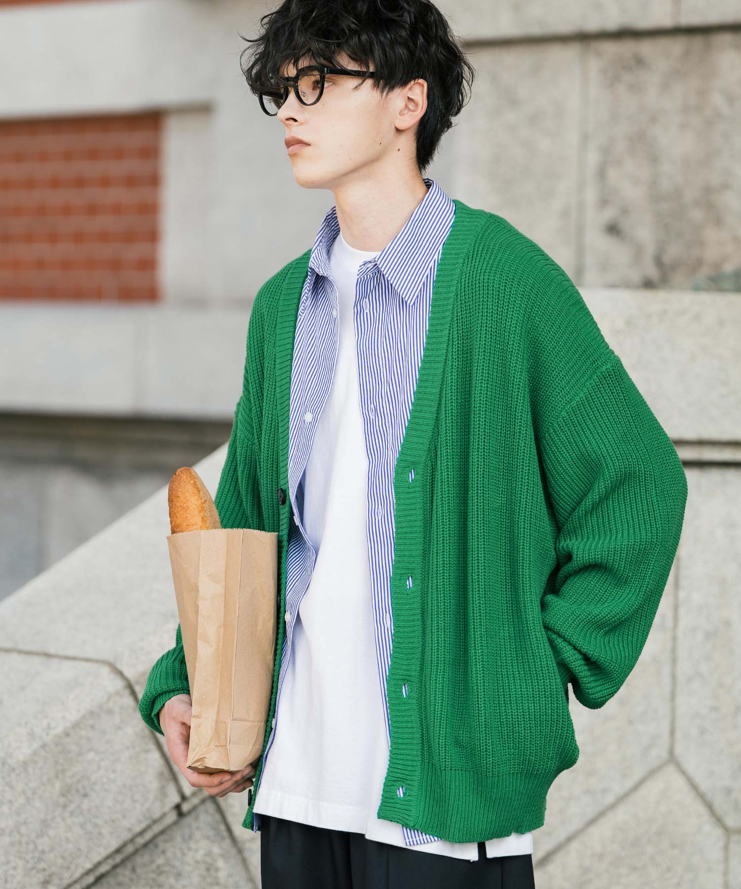 ハイバルキー片畦編み オーバーサイズ ウォッシャブルニット ビッグシルエットカーディガン 11313