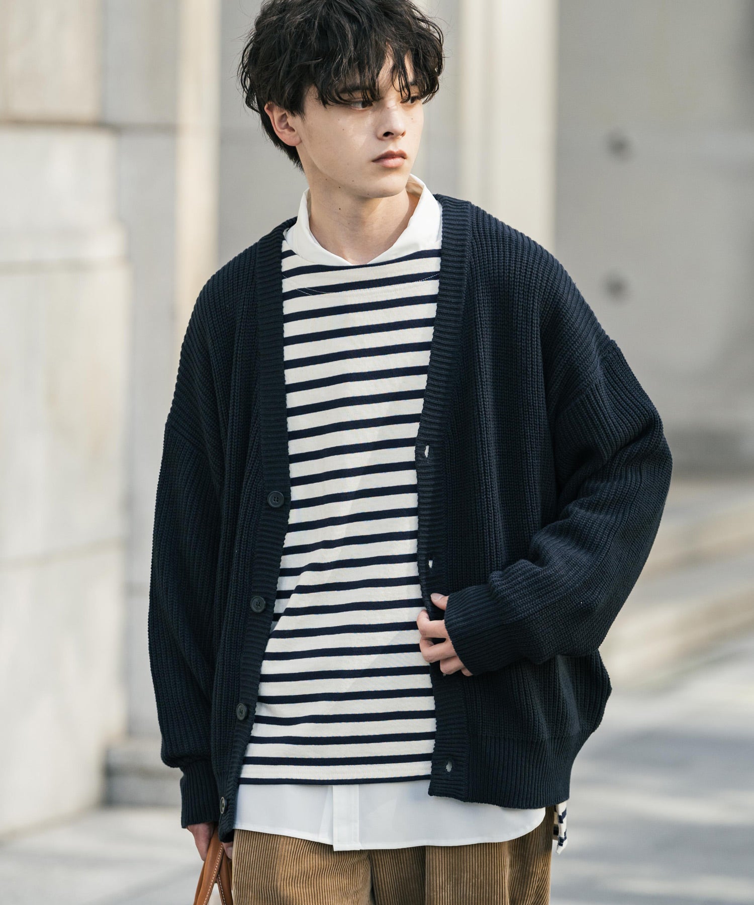 ハイバルキー片畦編み オーバーサイズ ウォッシャブルニット ビッグシルエットカーディガン 11313