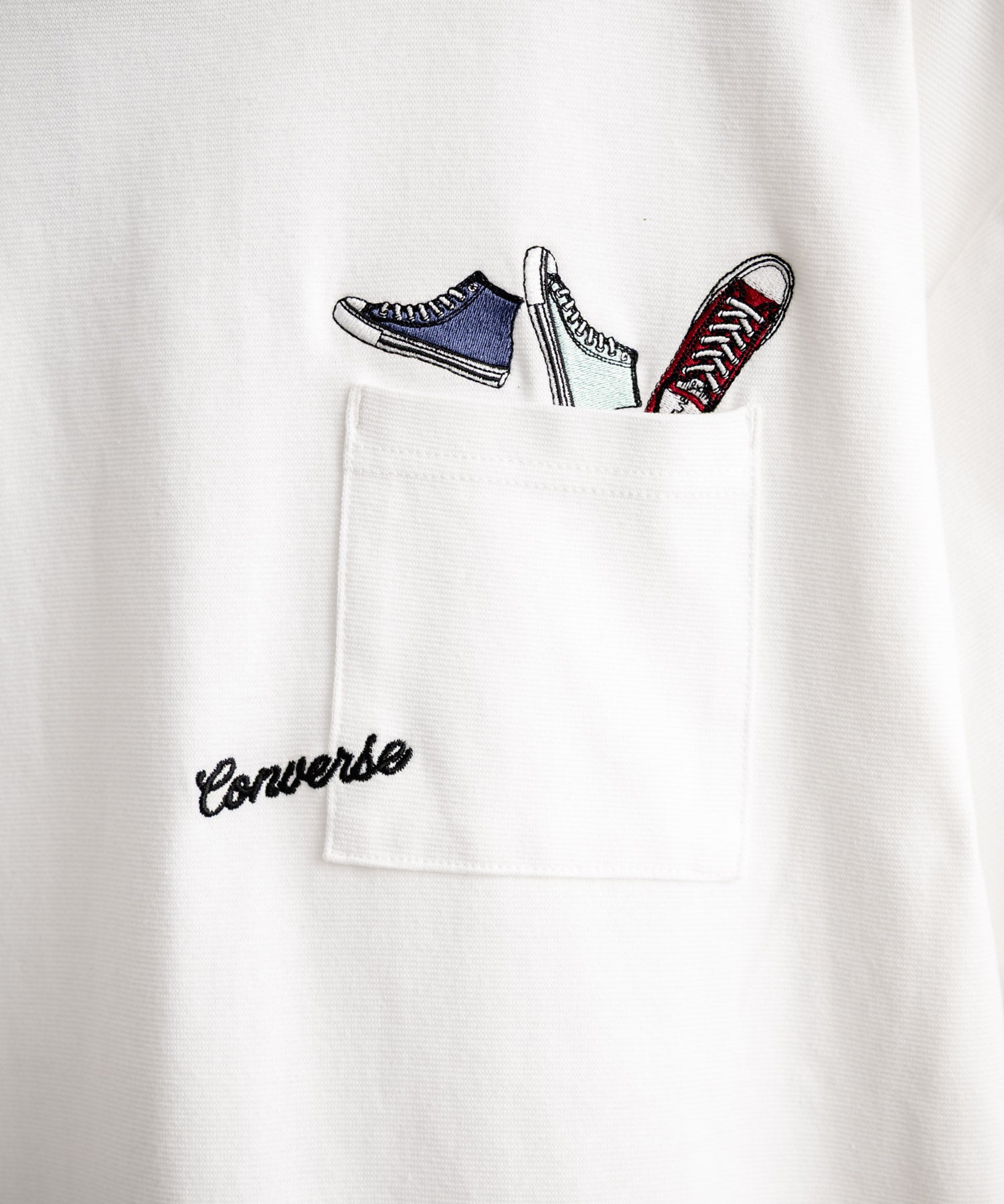 CONVERSE コンバース オーバーサイズフライスシューズエンブレム刺繍胸ポケット付きクルーネック半袖Tシャツ 15725