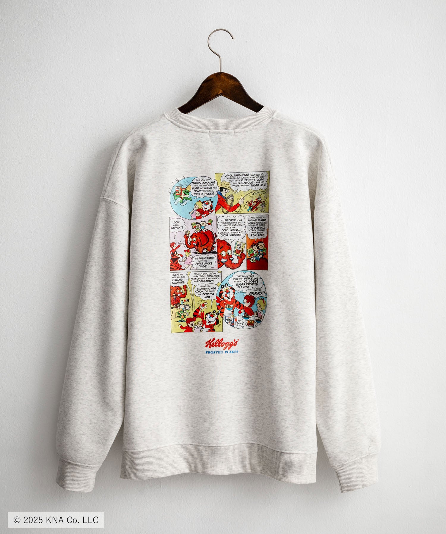 Kellogg's 別注コラボ オーバーサイズヴィンテージライクグラフィックプリント裏起毛スウェットトレーナー 15117