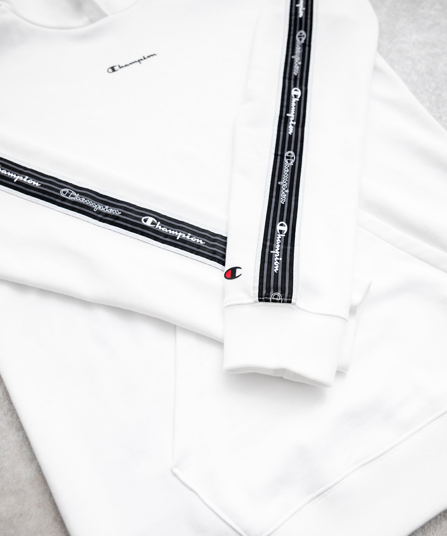 Champion チャンピオン オーバーサイズ袖ラインロゴ裏毛プルオーバーパーカー Mens Hooded Sweatshirt