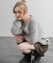 ハイバルキー片畦編み オーバーサイズ ウォッシャブルニット ビッグシルエットカーディガン 11313