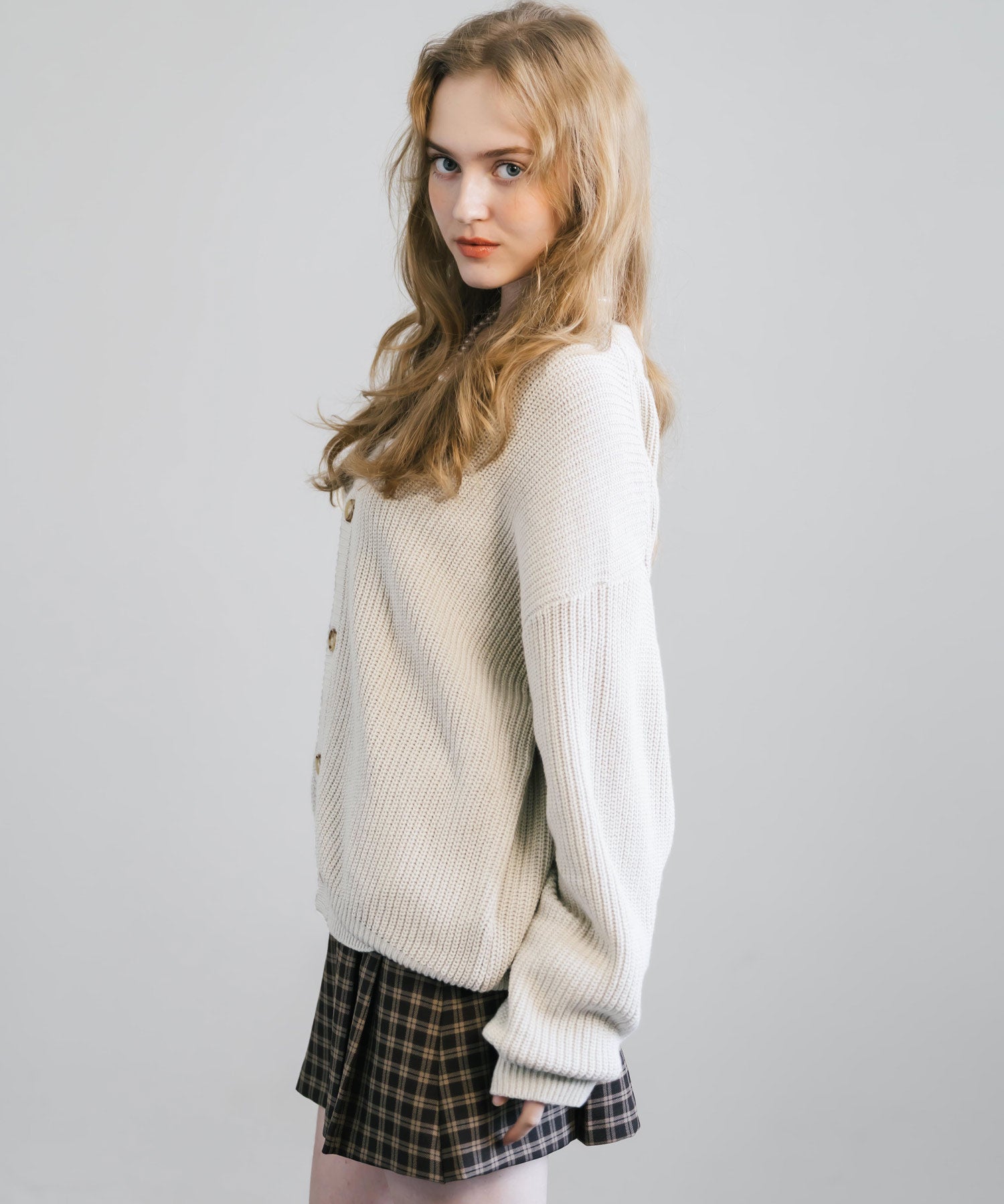 ハイバルキー片畦編み オーバーサイズ ウォッシャブルニット ビッグシルエットカーディガン 11313