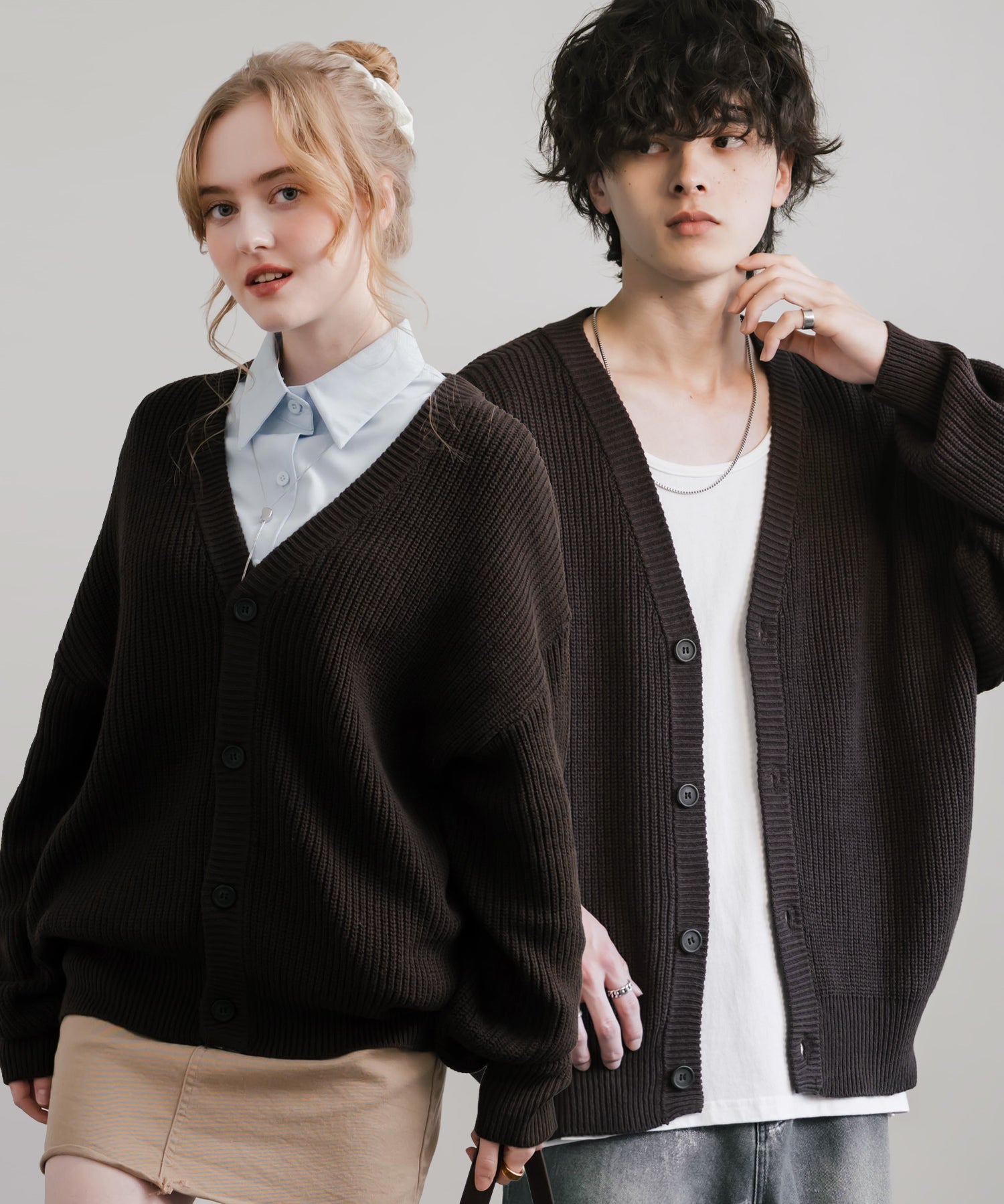 ハイバルキー片畦編み オーバーサイズ ウォッシャブルニット ビッグシルエットカーディガン 11313