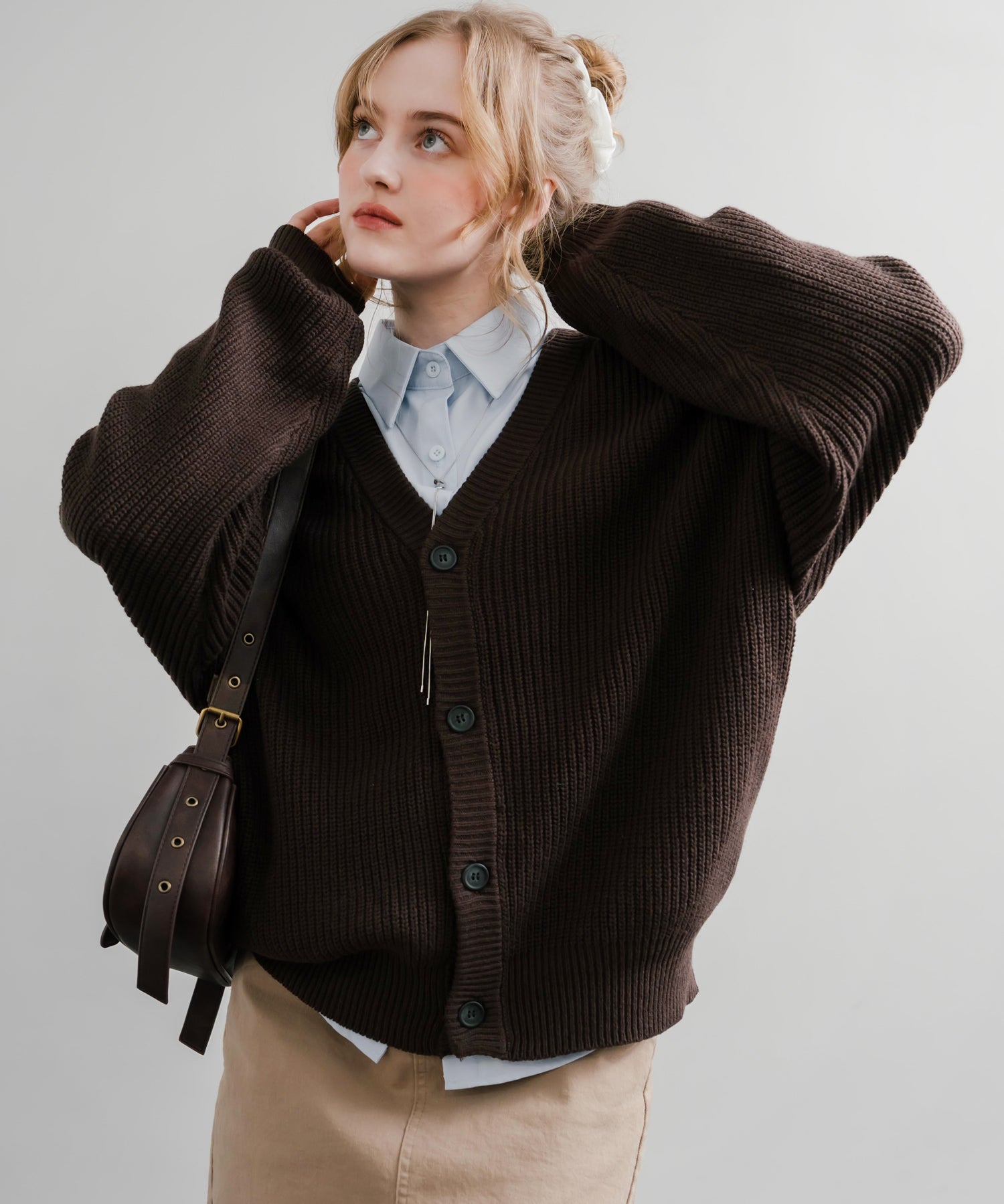 ハイバルキー片畦編み オーバーサイズ ウォッシャブルニット ビッグシルエットカーディガン 11313