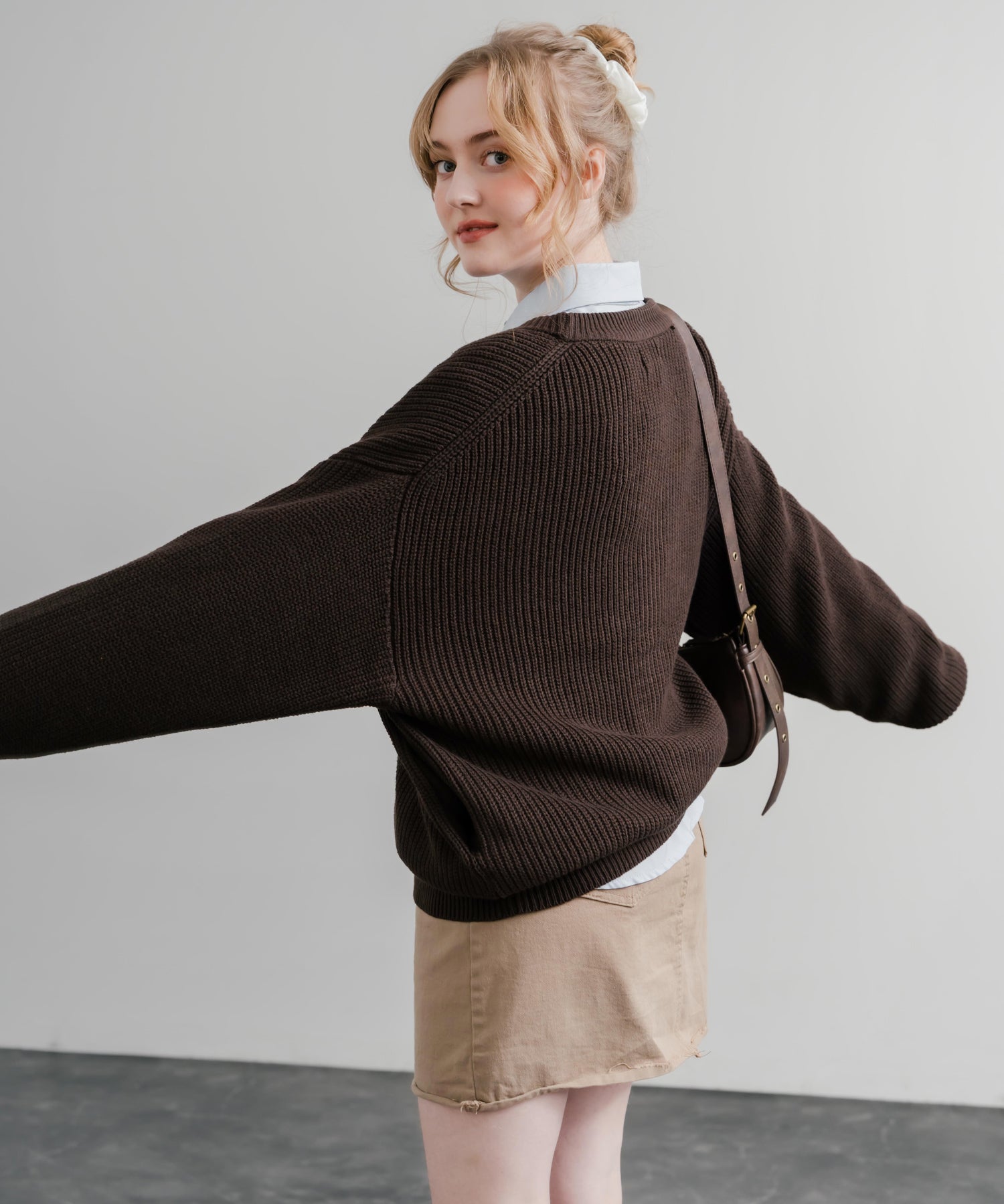 ハイバルキー片畦編み オーバーサイズ ウォッシャブルニット ビッグシルエットカーディガン 11313