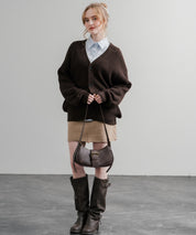 ハイバルキー片畦編み オーバーサイズ ウォッシャブルニット ビッグシルエットカーディガン 11313