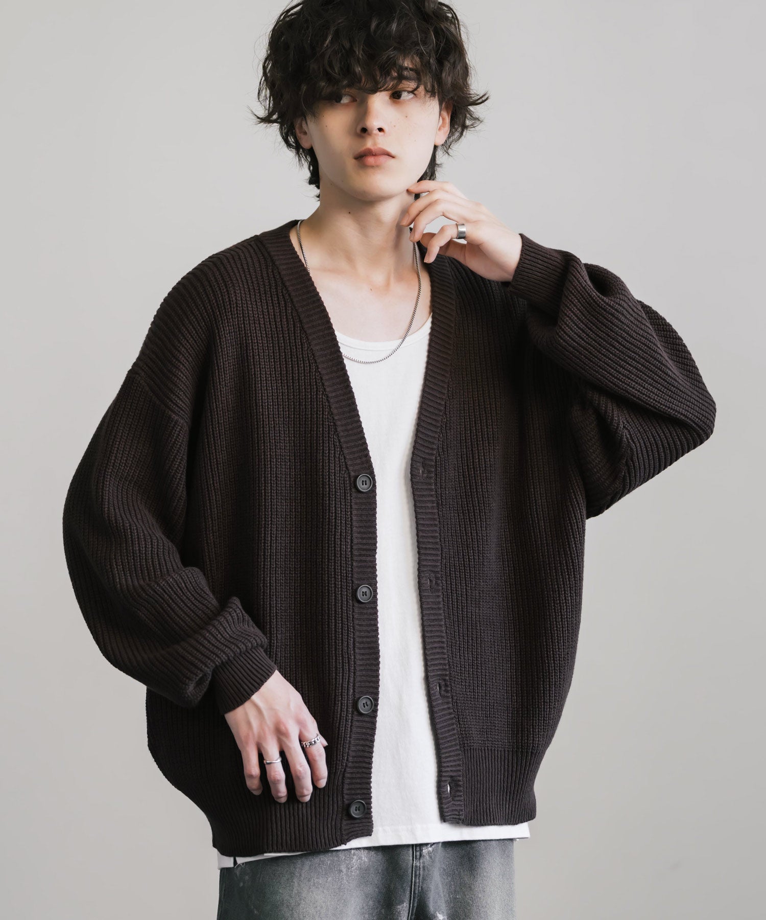ハイバルキー片畦編み オーバーサイズ ウォッシャブルニット ビッグシルエットカーディガン 11313