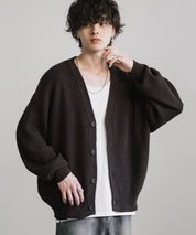 ハイバルキー片畦編み オーバーサイズ ウォッシャブルニット ビッグシルエットカーディガン 11313