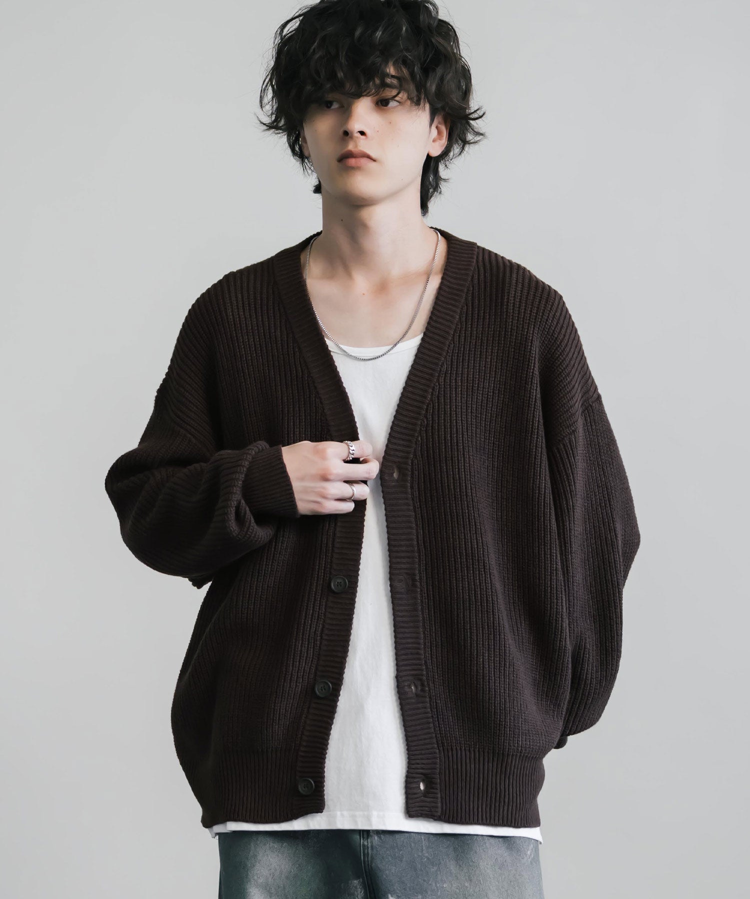 ハイバルキー片畦編み オーバーサイズ ウォッシャブルニット ビッグシルエットカーディガン 11313