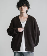 ハイバルキー片畦編み オーバーサイズ ウォッシャブルニット ビッグシルエットカーディガン 11313