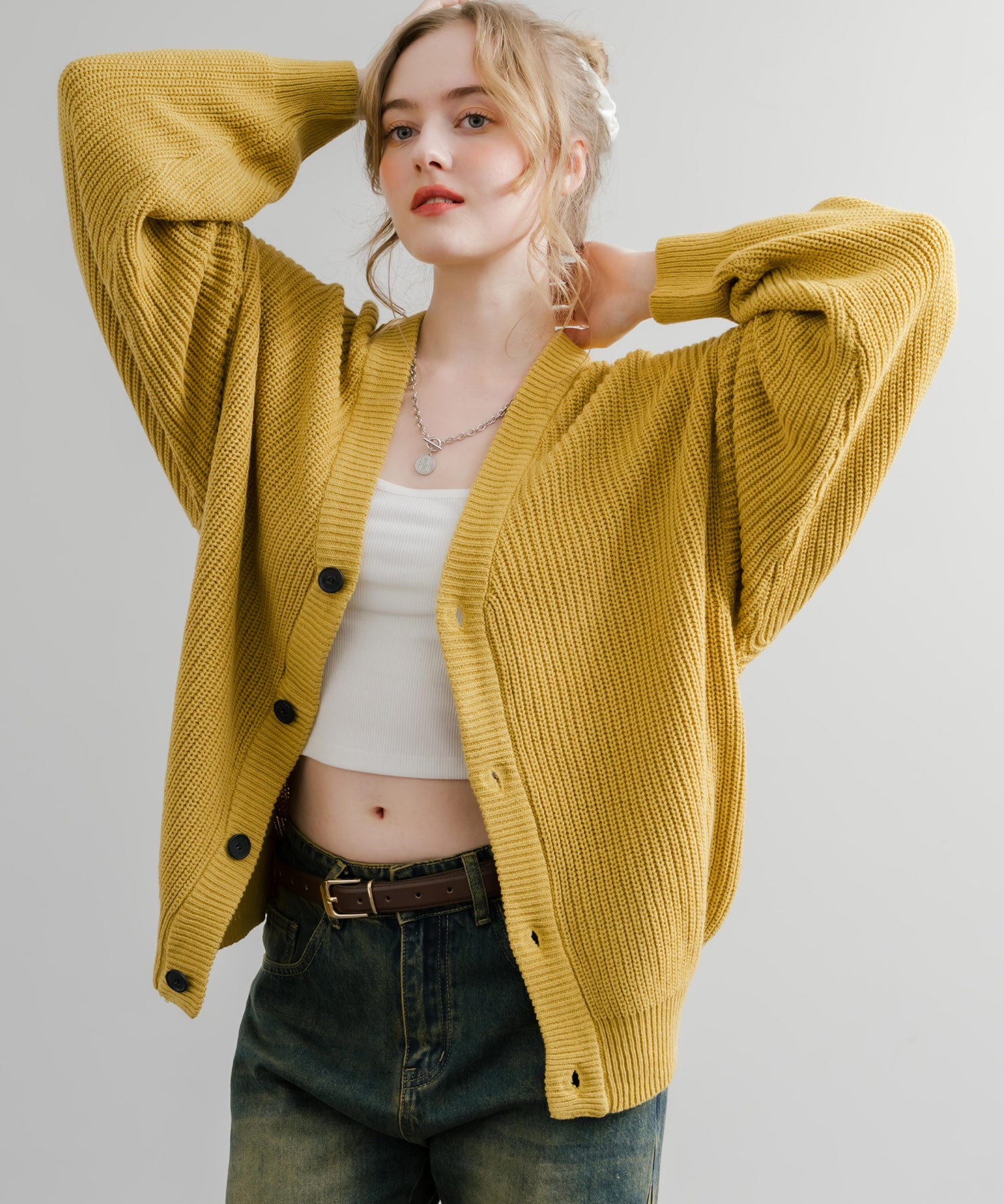 ハイバルキー片畦編み オーバーサイズ ウォッシャブルニット ビッグシルエットカーディガン 11313