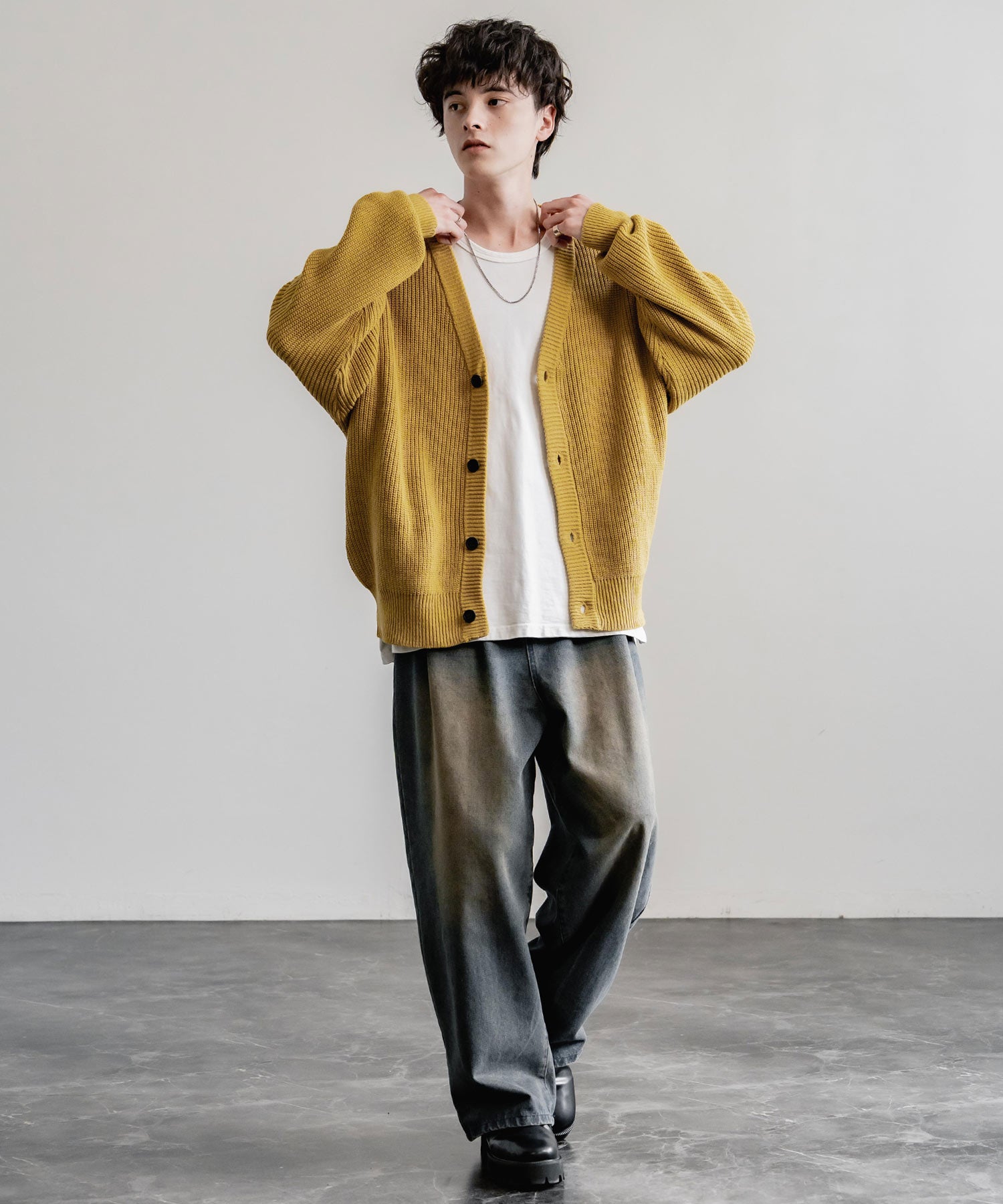 ハイバルキー片畦編み オーバーサイズ ウォッシャブルニット ビッグシルエットカーディガン 11313