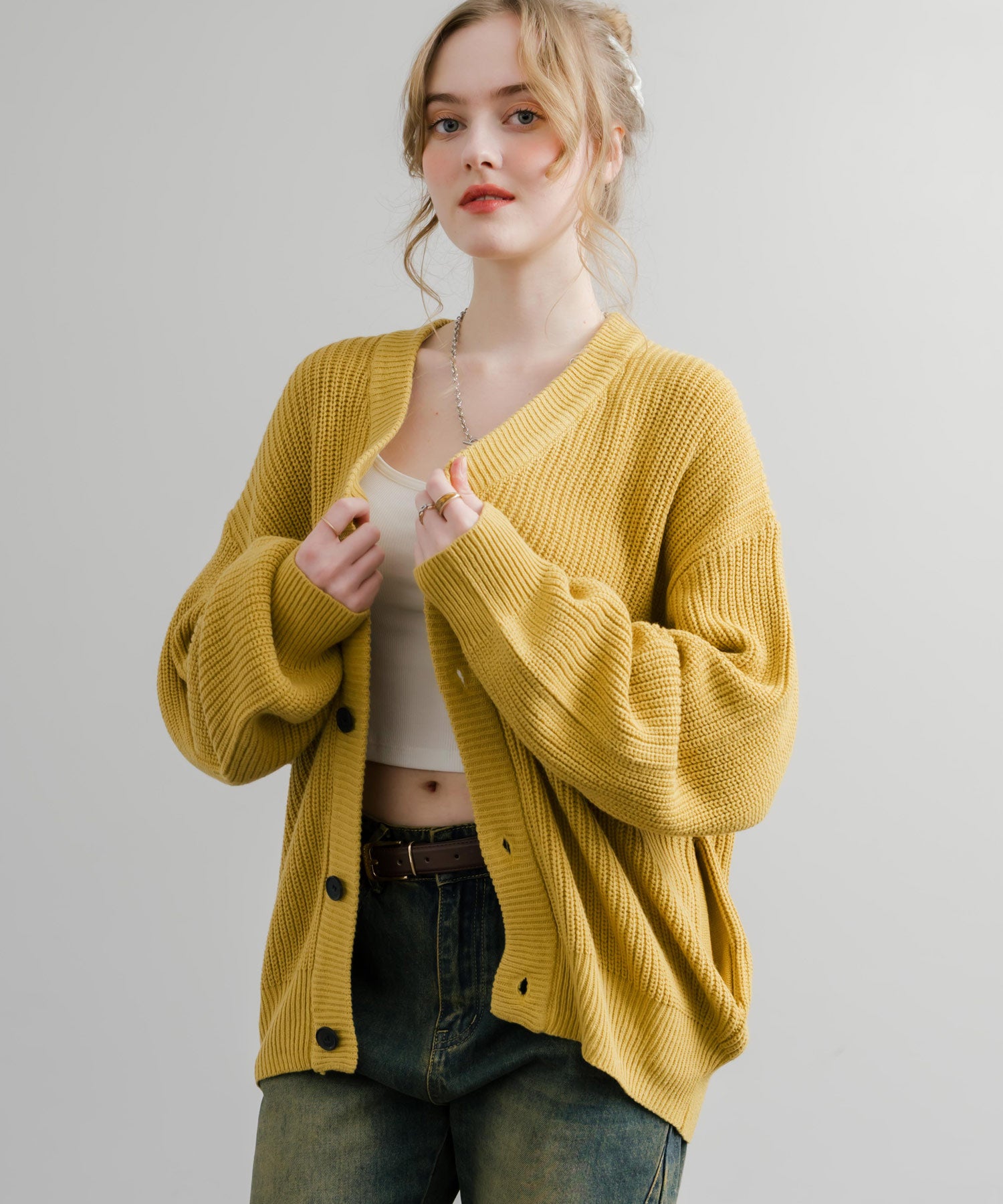 ハイバルキー片畦編み オーバーサイズ ウォッシャブルニット ビッグシルエットカーディガン 11313