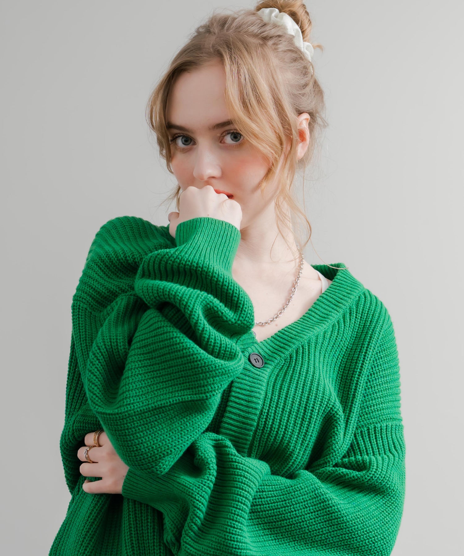 ハイバルキー片畦編み オーバーサイズ ウォッシャブルニット ビッグシルエットカーディガン 11313