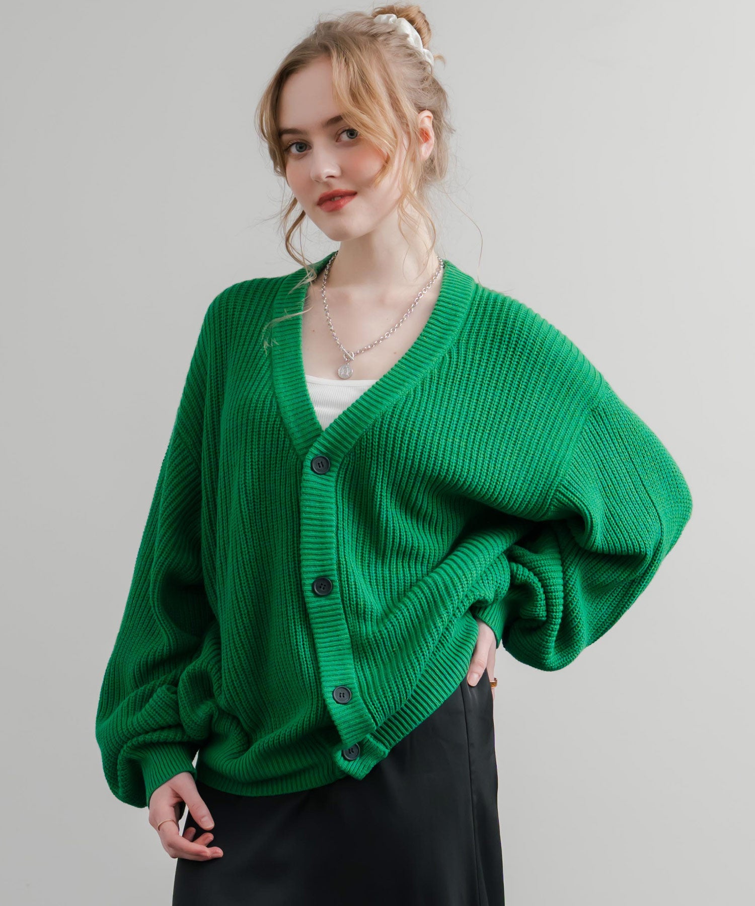 ハイバルキー片畦編み オーバーサイズ ウォッシャブルニット ビッグシルエットカーディガン 11313