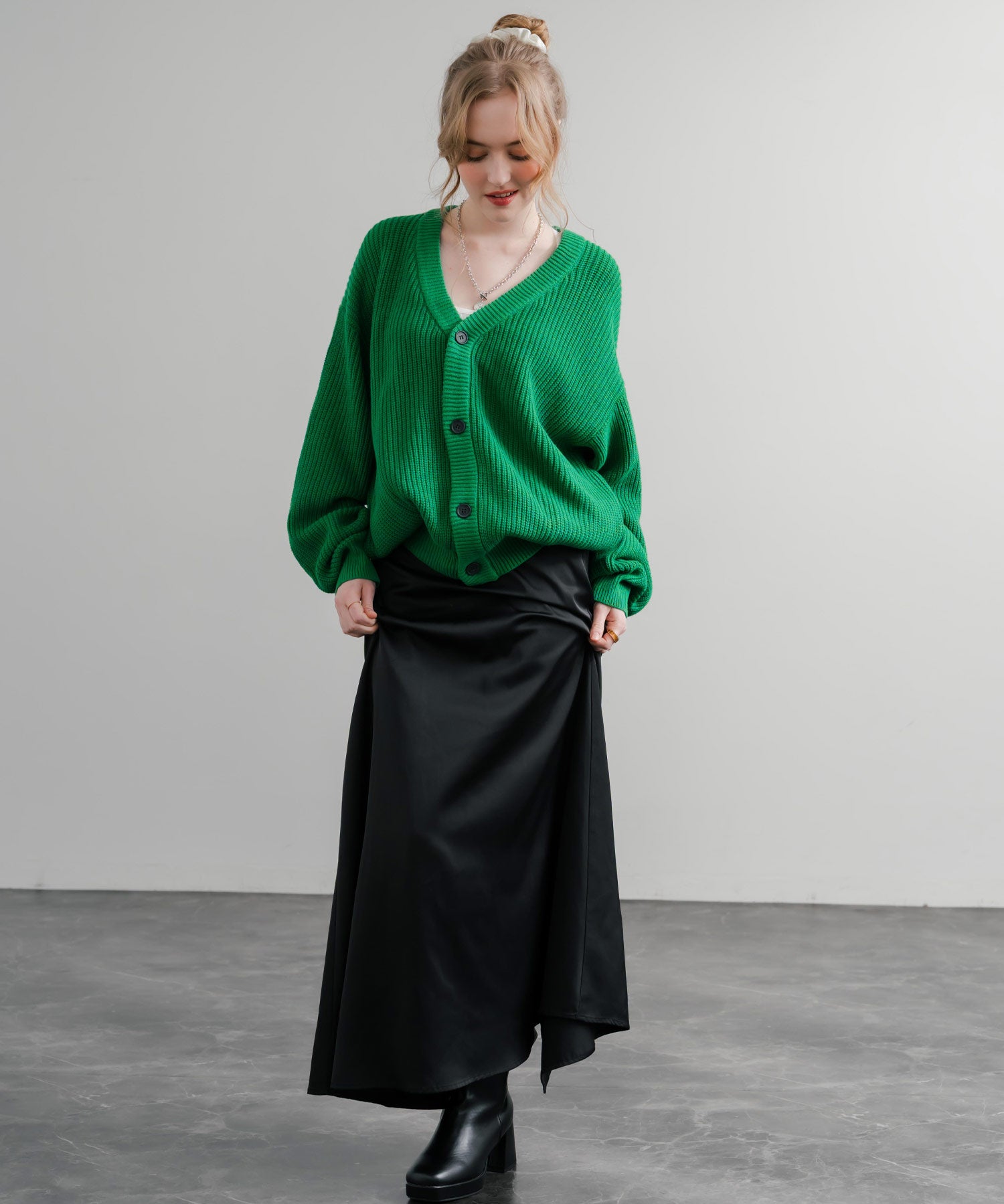 ハイバルキー片畦編み オーバーサイズ ウォッシャブルニット ビッグシルエットカーディガン 11313