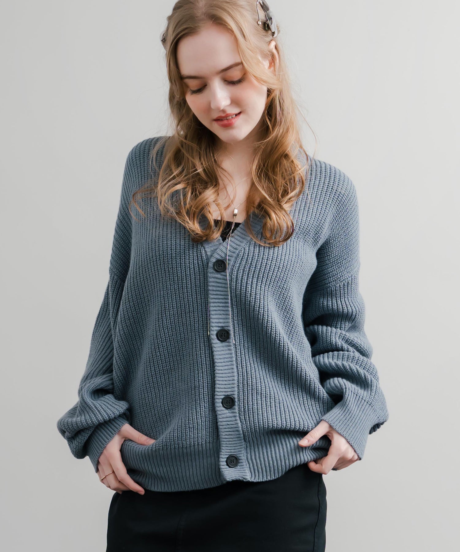 ハイバルキー片畦編み オーバーサイズ ウォッシャブルニット ビッグシルエットカーディガン 11313