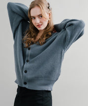 ハイバルキー片畦編み オーバーサイズ ウォッシャブルニット ビッグシルエットカーディガン 11313