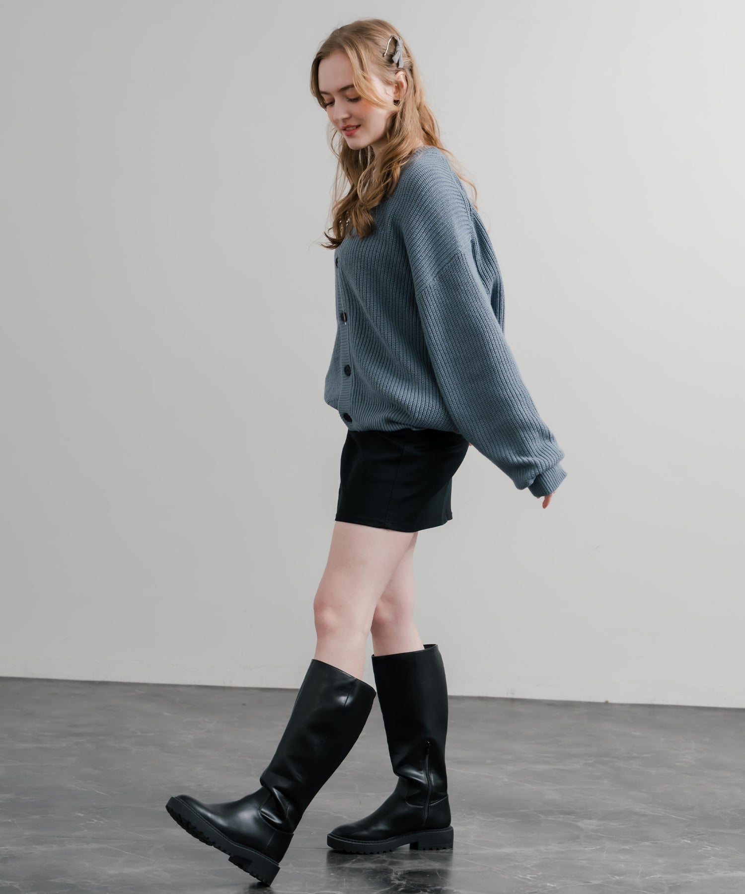 ハイバルキー片畦編み オーバーサイズ ウォッシャブルニット ビッグシルエットカーディガン 11313