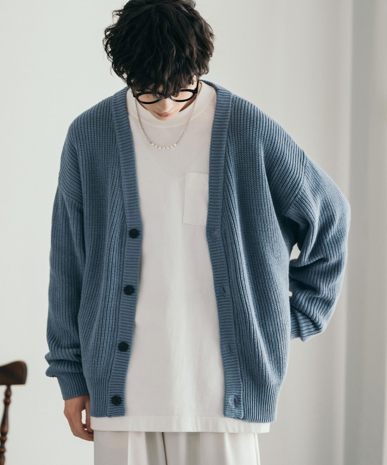 ハイバルキー片畦編み オーバーサイズ ウォッシャブルニット ビッグシルエットカーディガン 11313