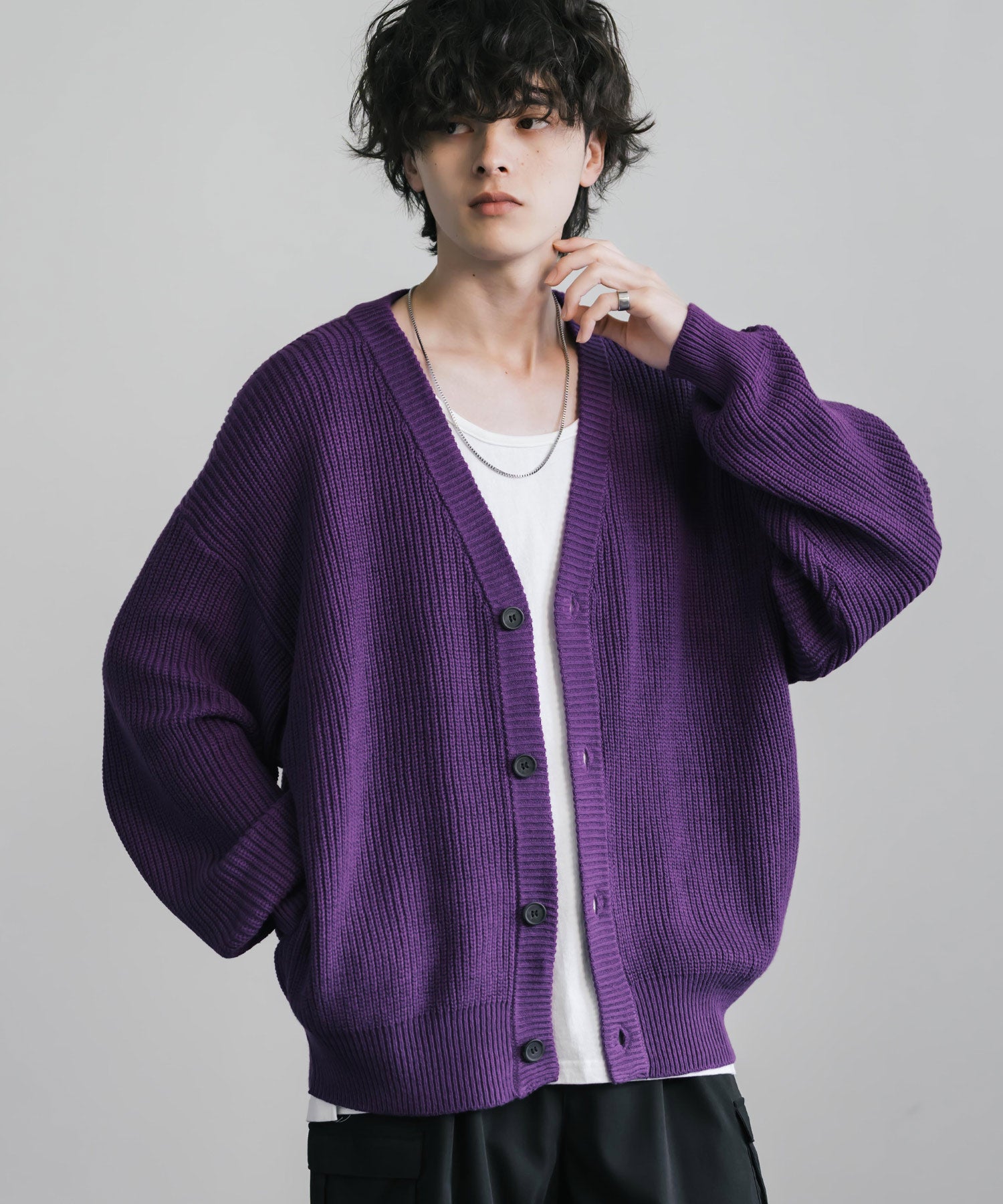 ハイバルキー片畦編み オーバーサイズ ウォッシャブルニット ビッグシルエットカーディガン 11313