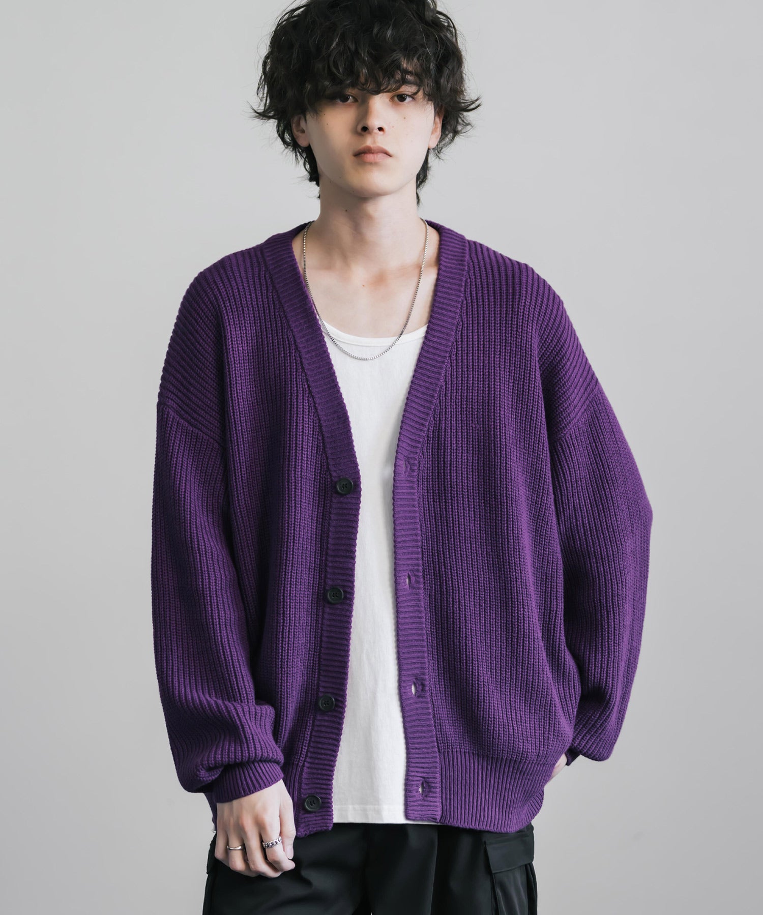 ハイバルキー片畦編み オーバーサイズ ウォッシャブルニット ビッグシルエットカーディガン 11313