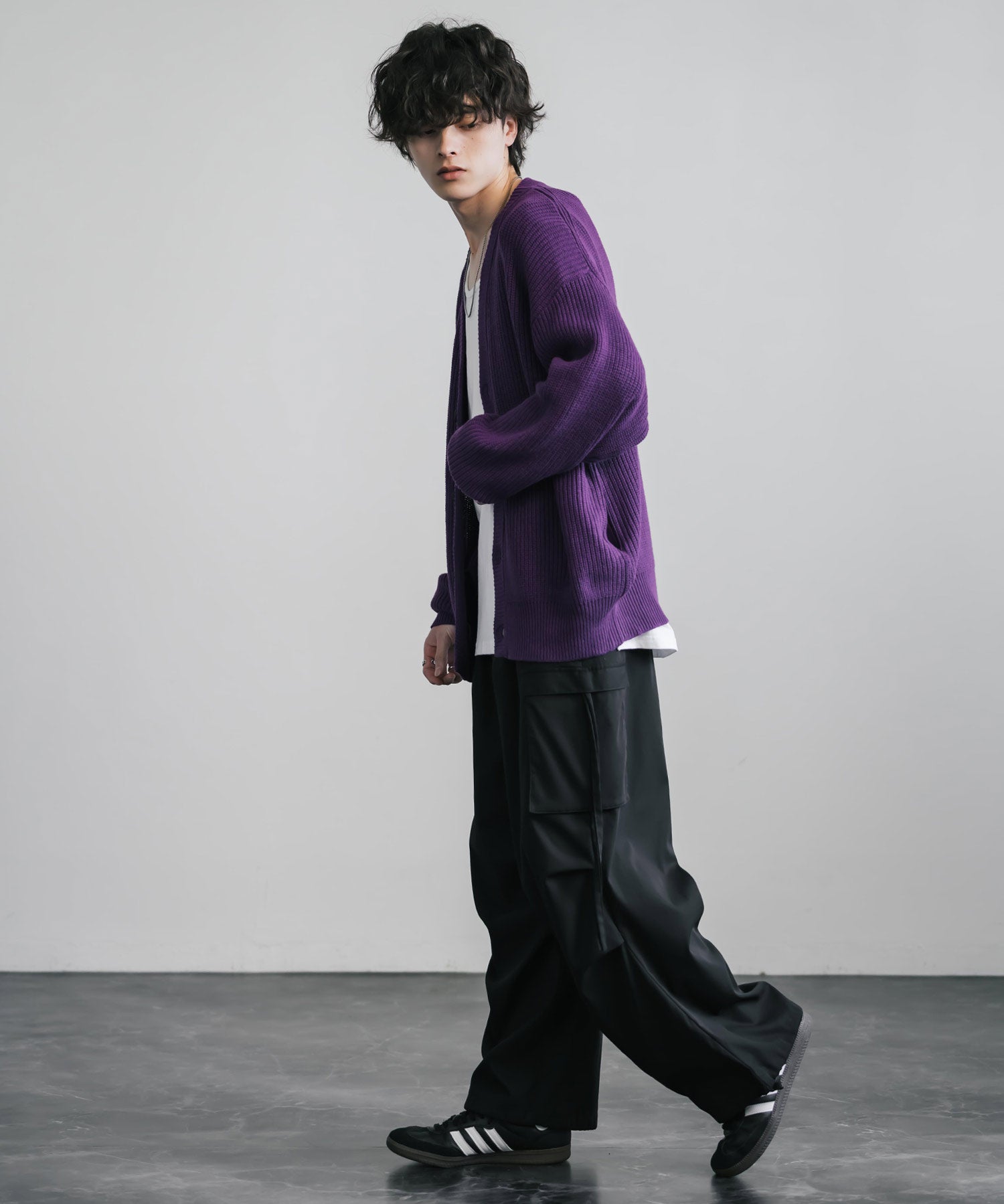 ハイバルキー片畦編み オーバーサイズ ウォッシャブルニット ビッグシルエットカーディガン 11313