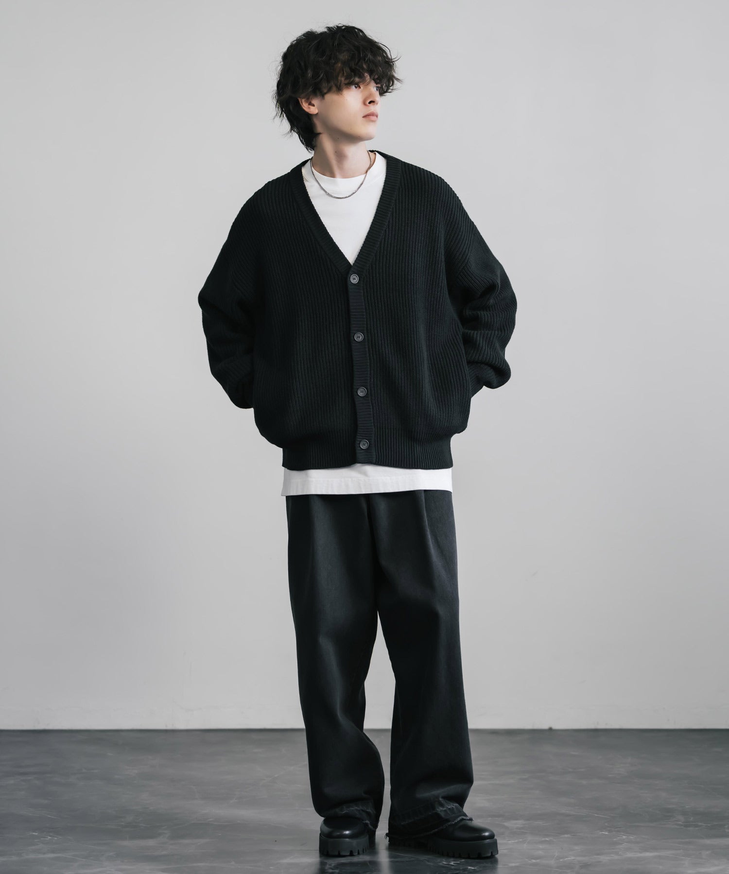 ハイバルキー片畦編み オーバーサイズ ウォッシャブルニット ビッグシルエットカーディガン 11313