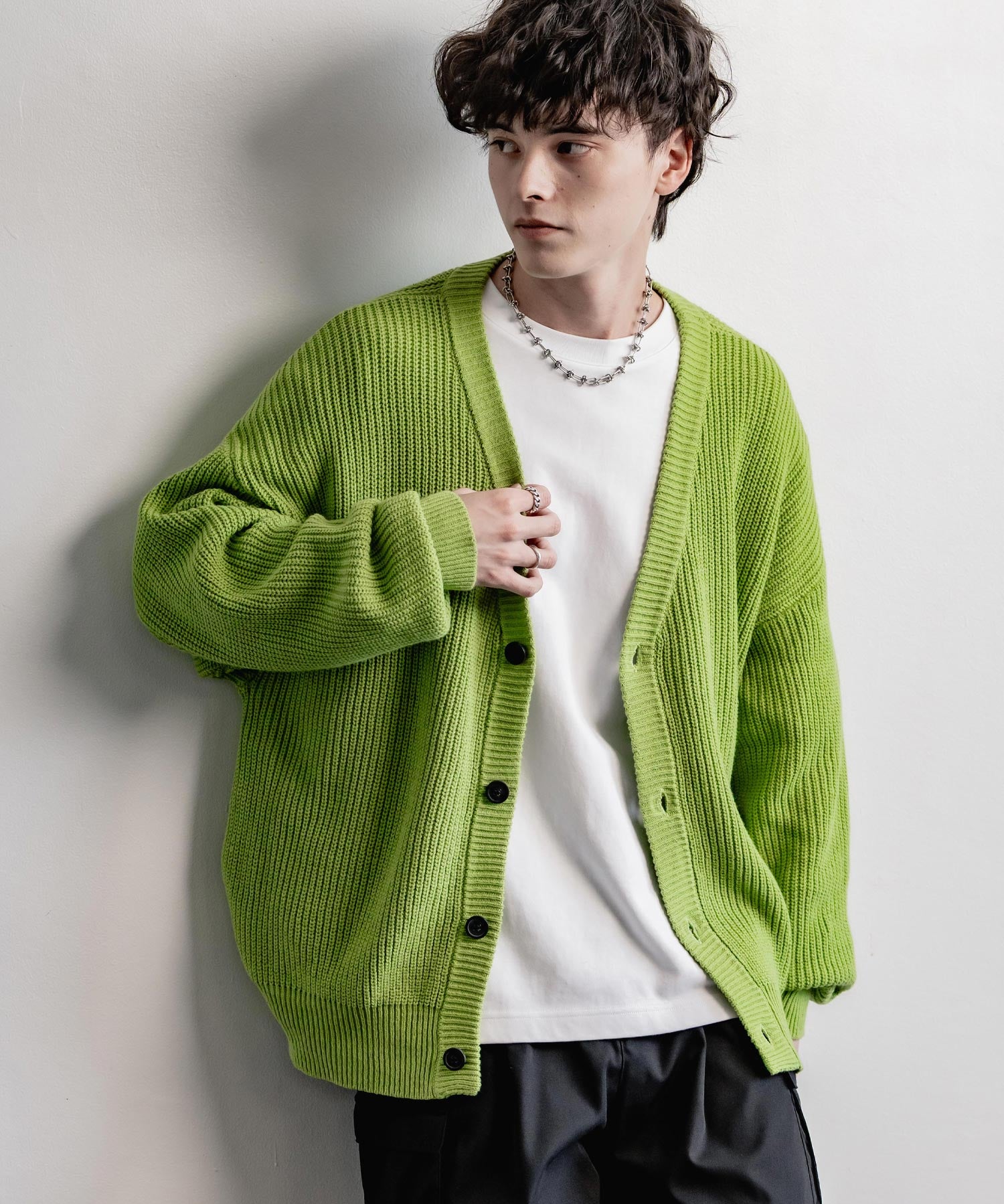 ハイバルキー片畦編み オーバーサイズ ウォッシャブルニット ビッグシルエットカーディガン 11313