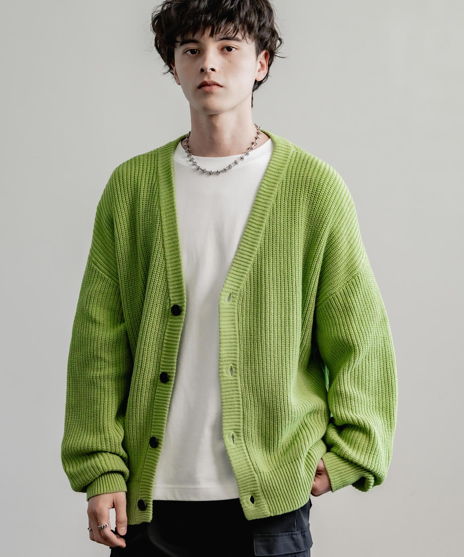 ハイバルキー片畦編み オーバーサイズ ウォッシャブルニット ビッグシルエットカーディガン 11313