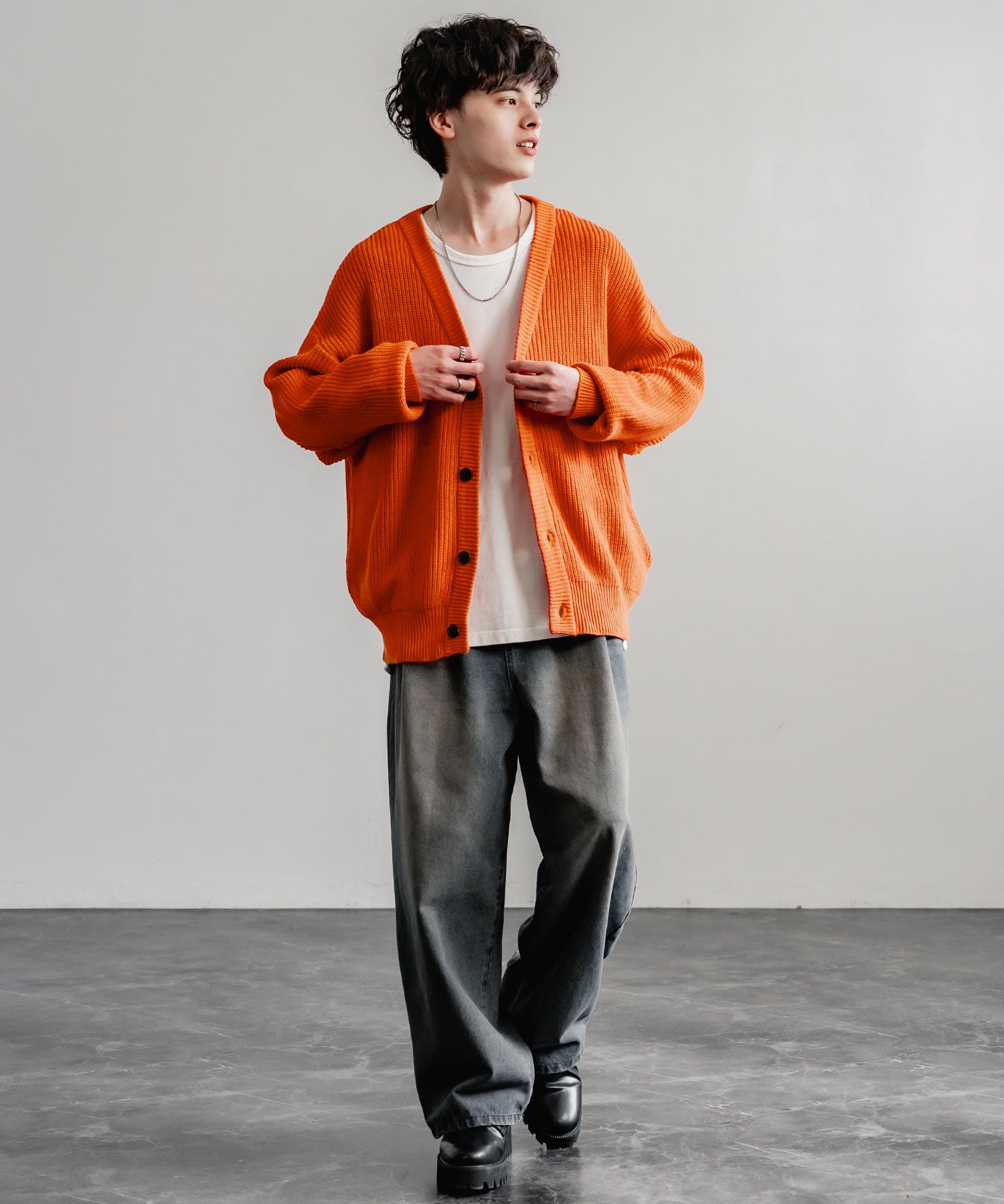 ハイバルキー片畦編み オーバーサイズ ウォッシャブルニット ビッグシルエットカーディガン 11313