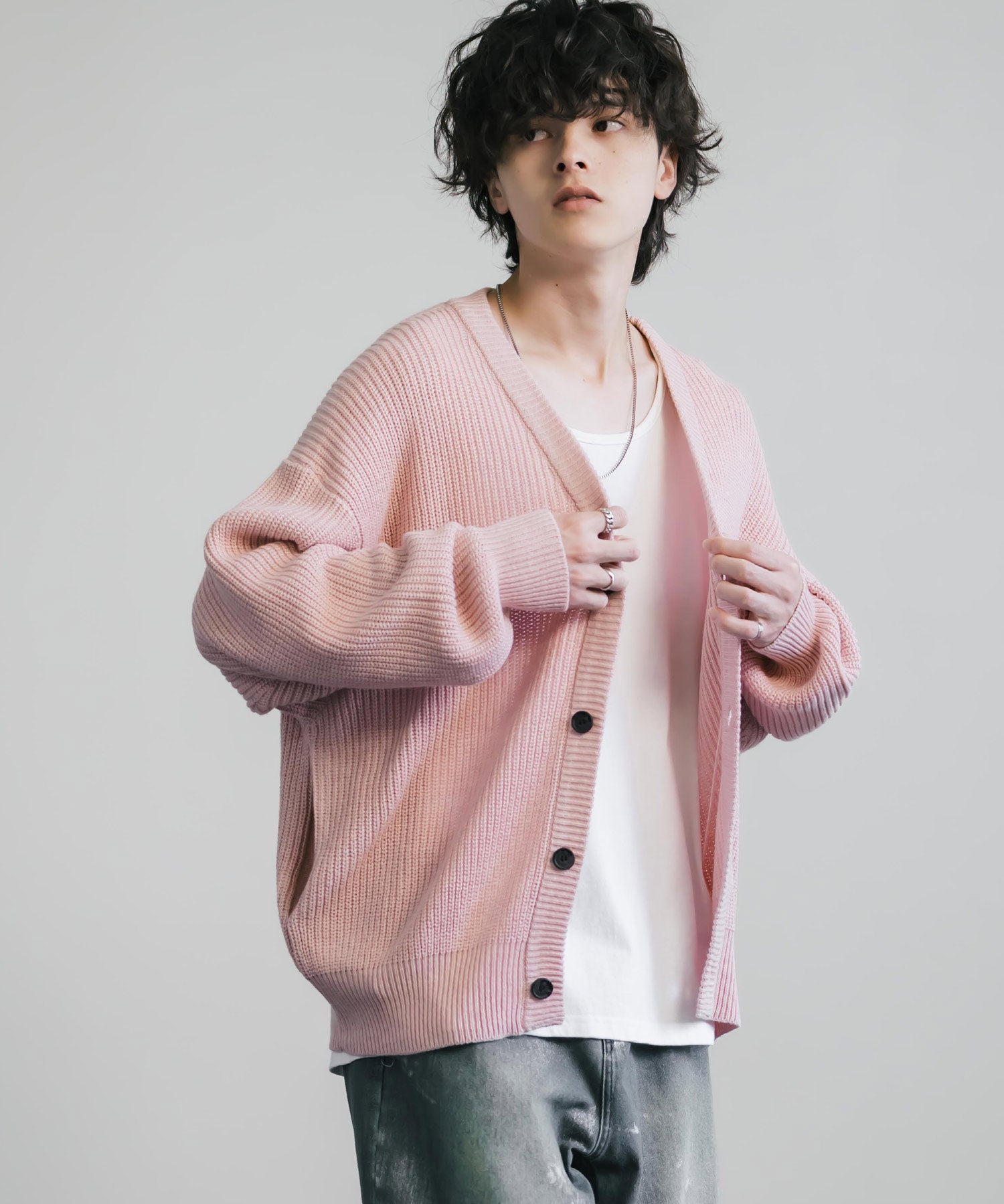 ハイバルキー片畦編み オーバーサイズ ウォッシャブルニット ビッグシルエットカーディガン 11313