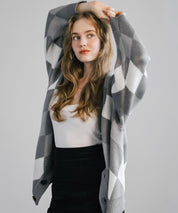 オーバーサイズ 総柄Vネックニットカーディガン アーガイル柄/チェック柄 11618