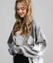 オーバーサイズ 総柄Vネックニットカーディガン アーガイル柄/チェック柄 11618