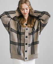 オーバーサイズ 総柄Vネックニットカーディガン アーガイル柄/チェック柄 11618