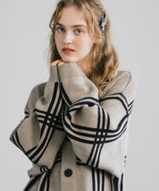 オーバーサイズ 総柄Vネックニットカーディガン アーガイル柄/チェック柄 11618