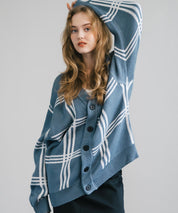 オーバーサイズ 総柄Vネックニットカーディガン アーガイル柄/チェック柄 11618