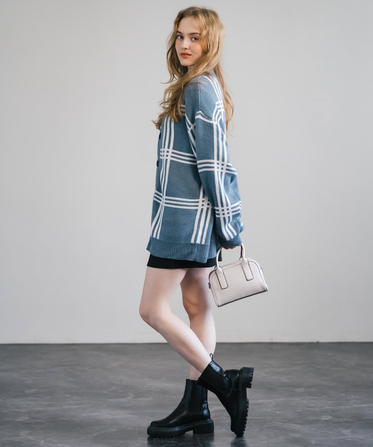 オーバーサイズ 総柄Vネックニットカーディガン アーガイル柄/チェック柄 11618