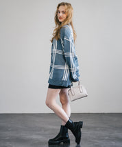 オーバーサイズ 総柄Vネックニットカーディガン アーガイル柄/チェック柄 11618