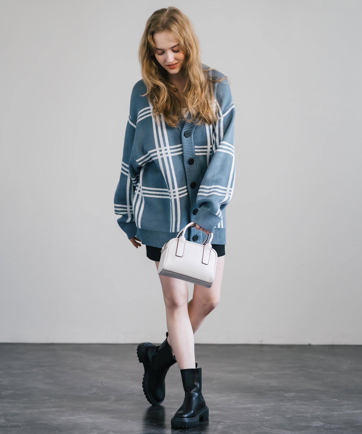 オーバーサイズ 総柄Vネックニットカーディガン アーガイル柄/チェック柄 11618