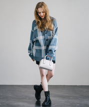 オーバーサイズ 総柄Vネックニットカーディガン アーガイル柄/チェック柄 11618